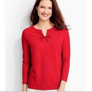 Talbots Red Ponte Knit Top with Bow Small